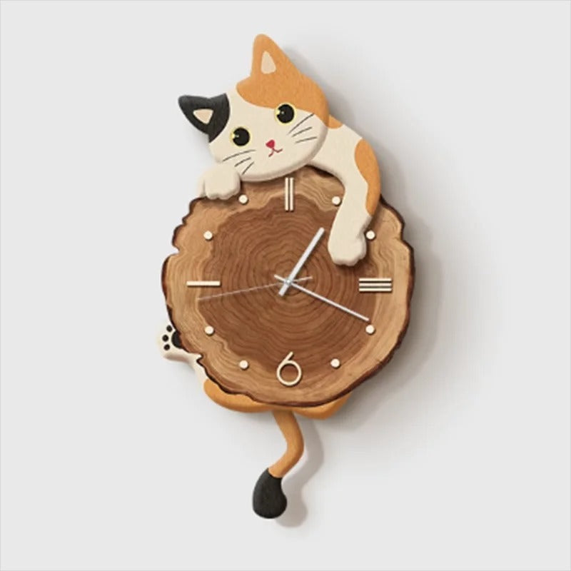Wooden Clock Cat Design Kids Silent