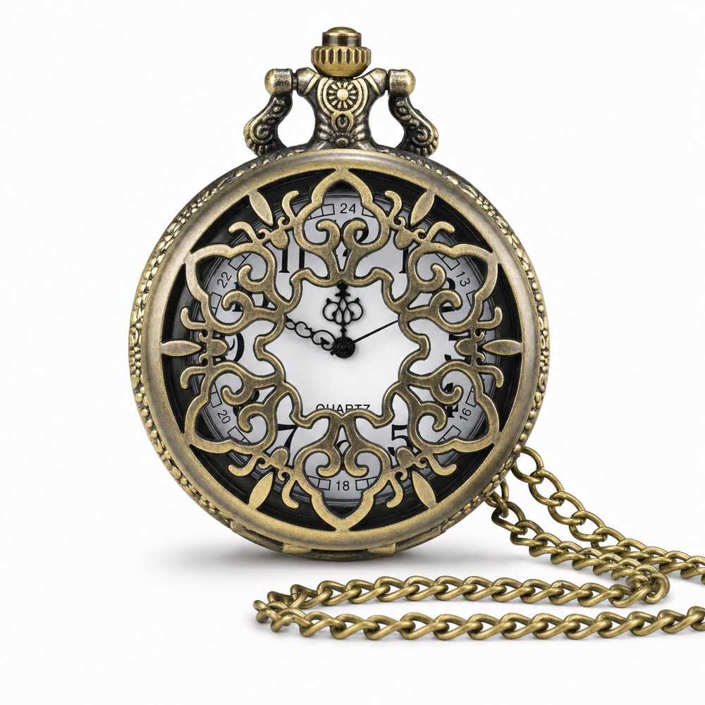 Floral Skeleton Pocket Watch For Men