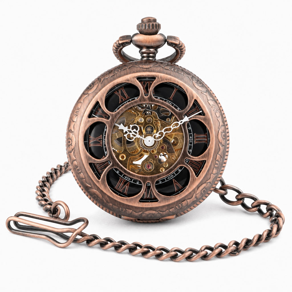Vintage Skeleton Pocket Watch Engraved