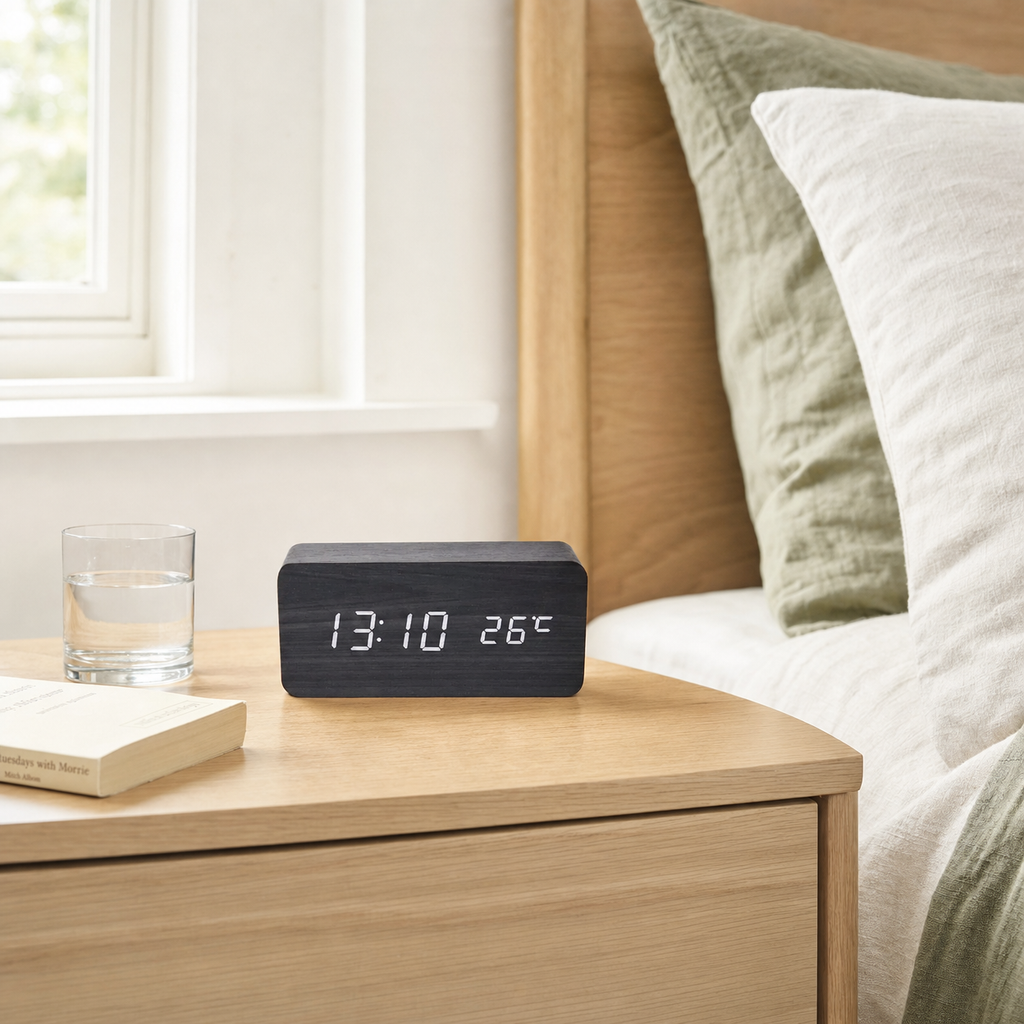 Wooden Digital Alarm Clock Multifunction