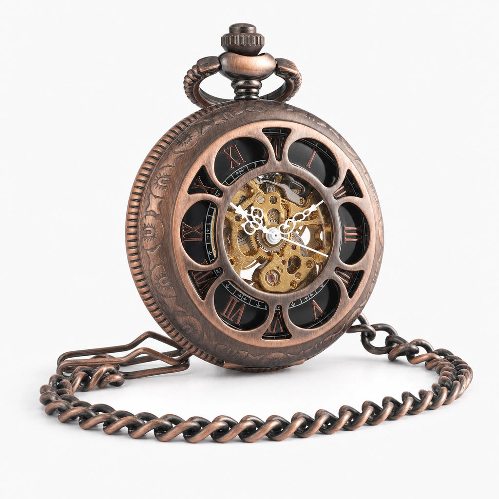 Vintage Skeleton Pocket Watch Engraved