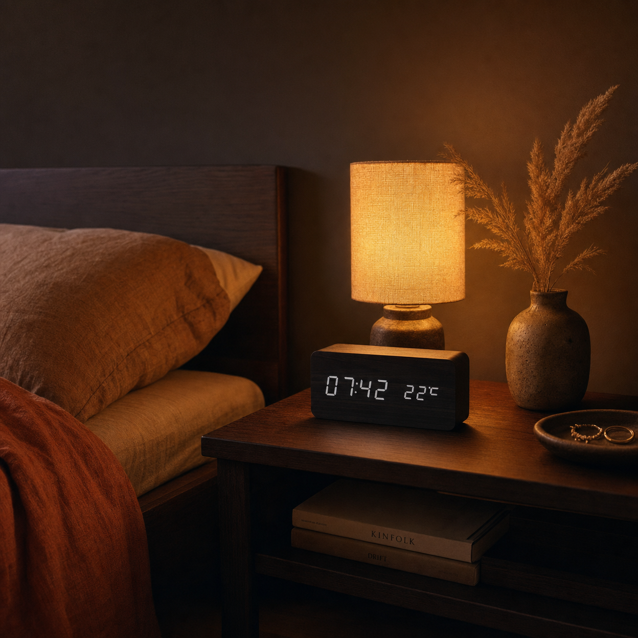 Wooden Digital Alarm Clock Multifunction
