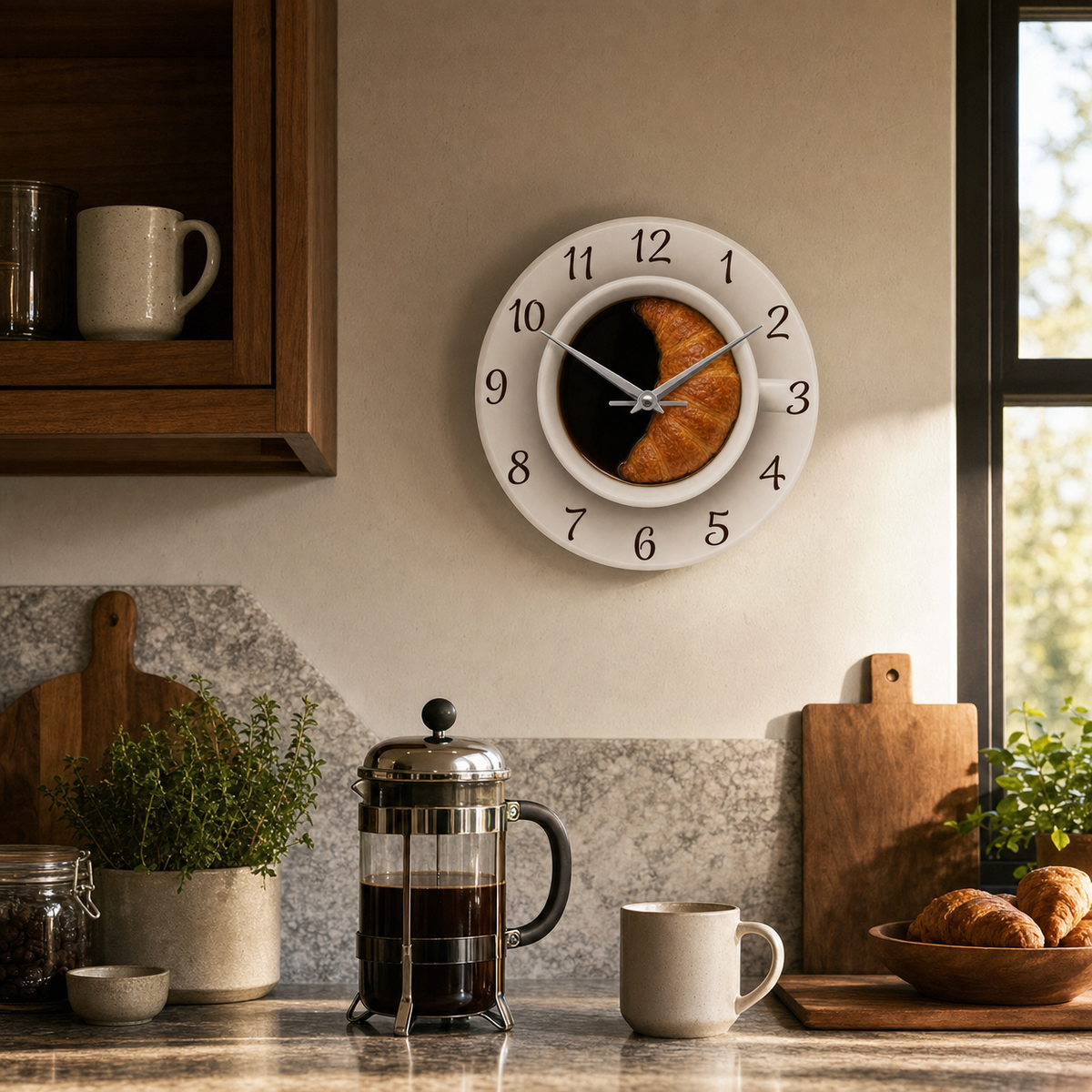 Kitchen Clock Coffee Cup Silent Movement