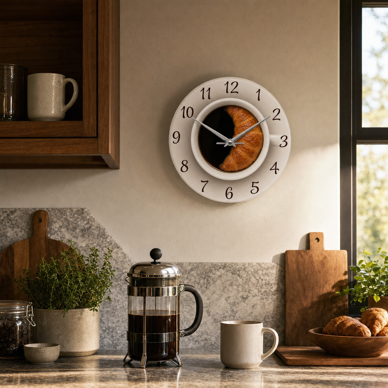 Kitchen Clock Coffee Cup Silent Movement