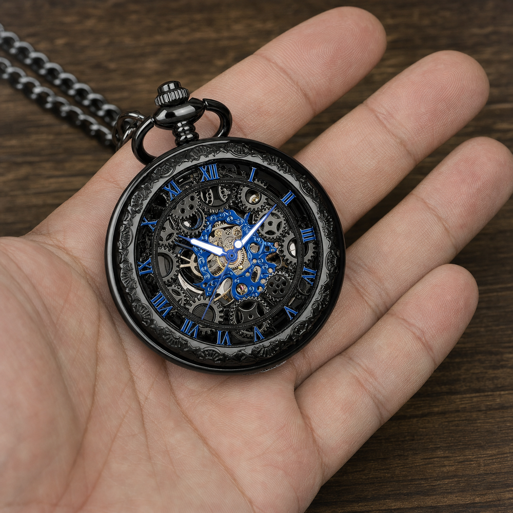 Skeleton Pocket Watch With Chain