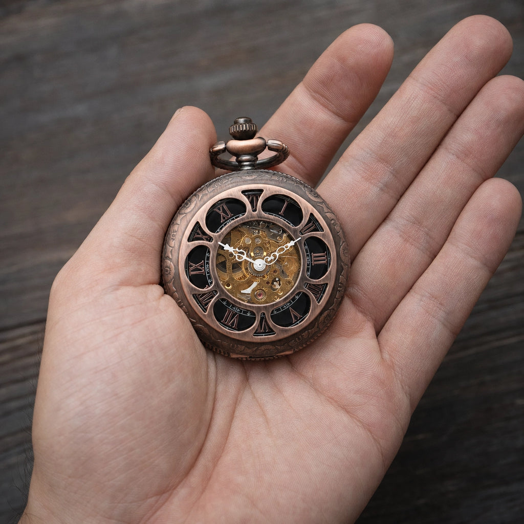 Vintage Skeleton Pocket Watch Engraved