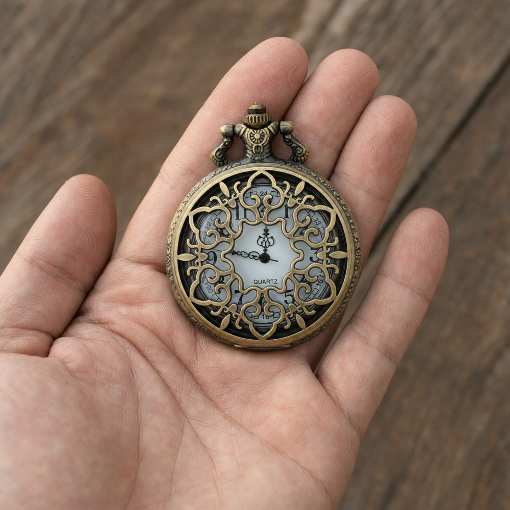 Floral Skeleton Pocket Watch For Men
