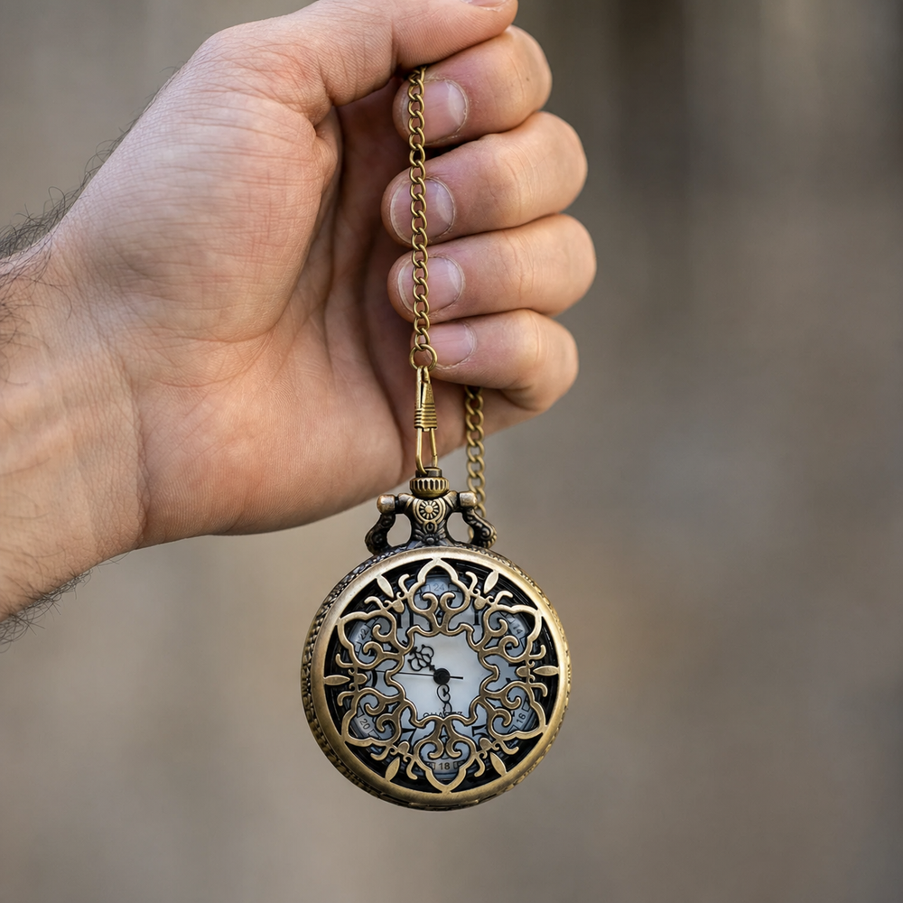 Floral Skeleton Pocket Watch For Men