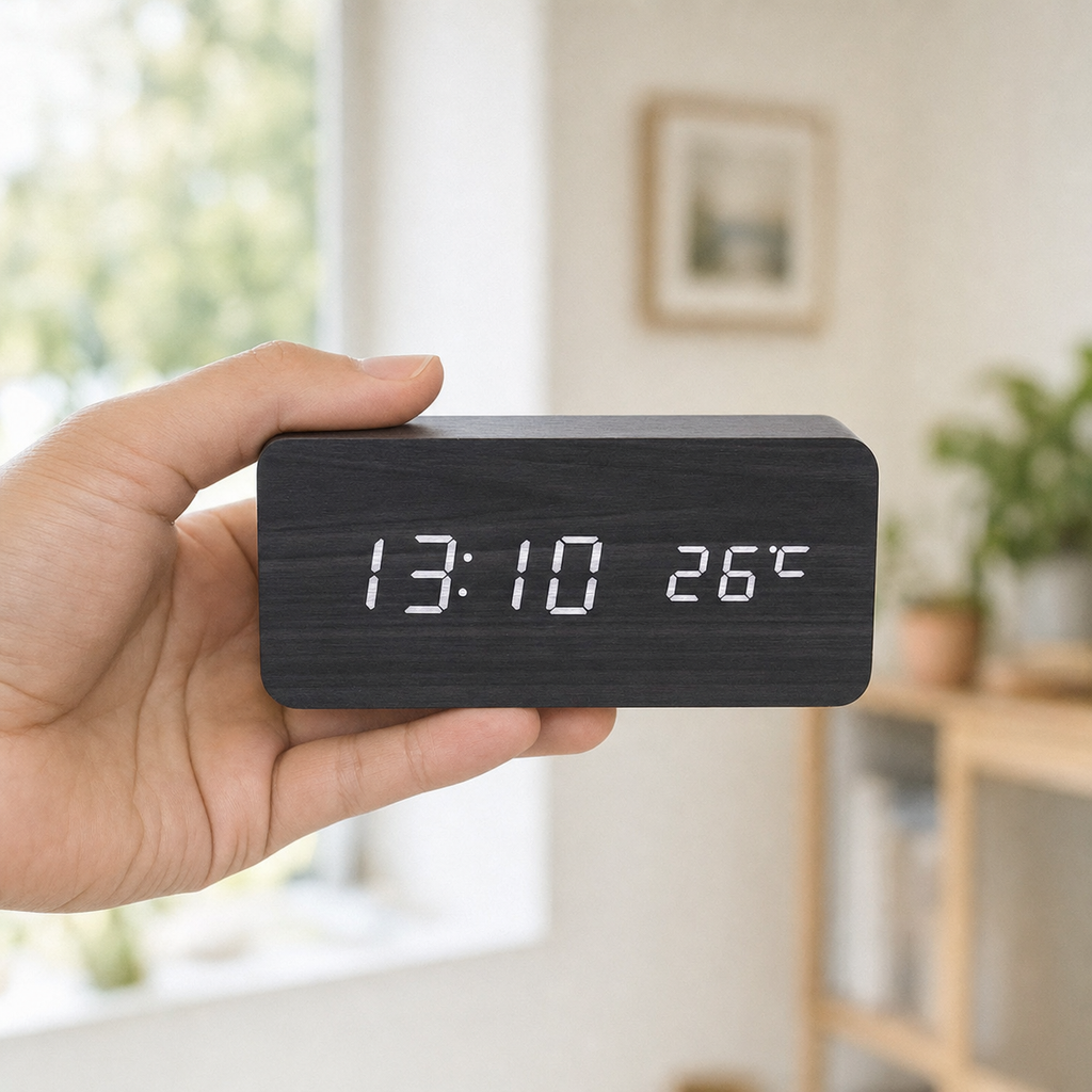 Wooden Digital Alarm Clock Multifunction