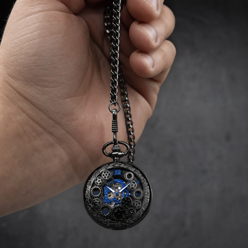 Skeleton Pocket Watch With Chain
