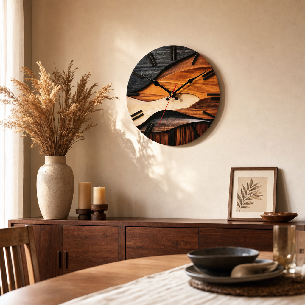 Wavy Layered Wooden Wall Clock Silent