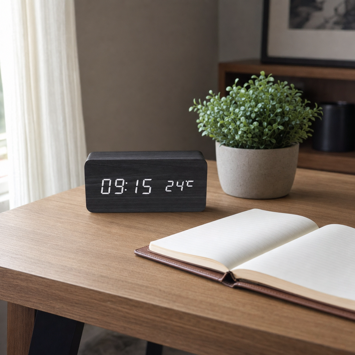 Wooden Digital Alarm Clock Multifunction