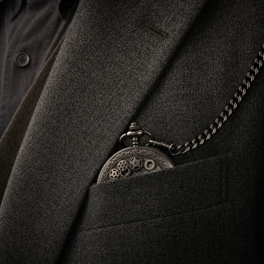 Skeleton Pocket Watch With Chain