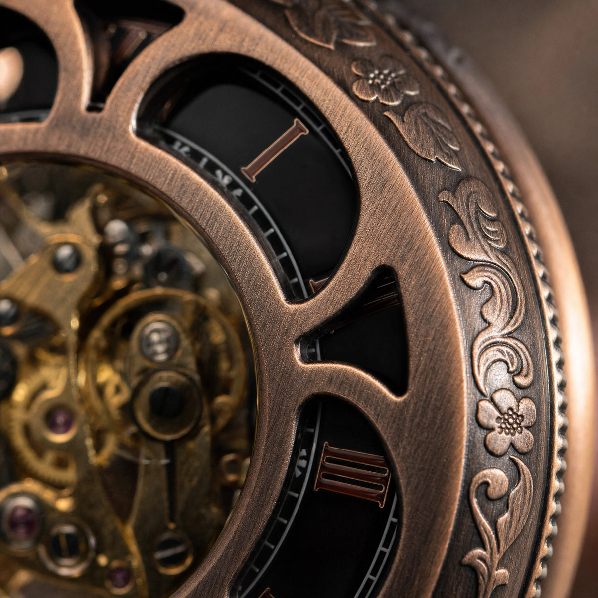 Vintage Skeleton Pocket Watch Engraved