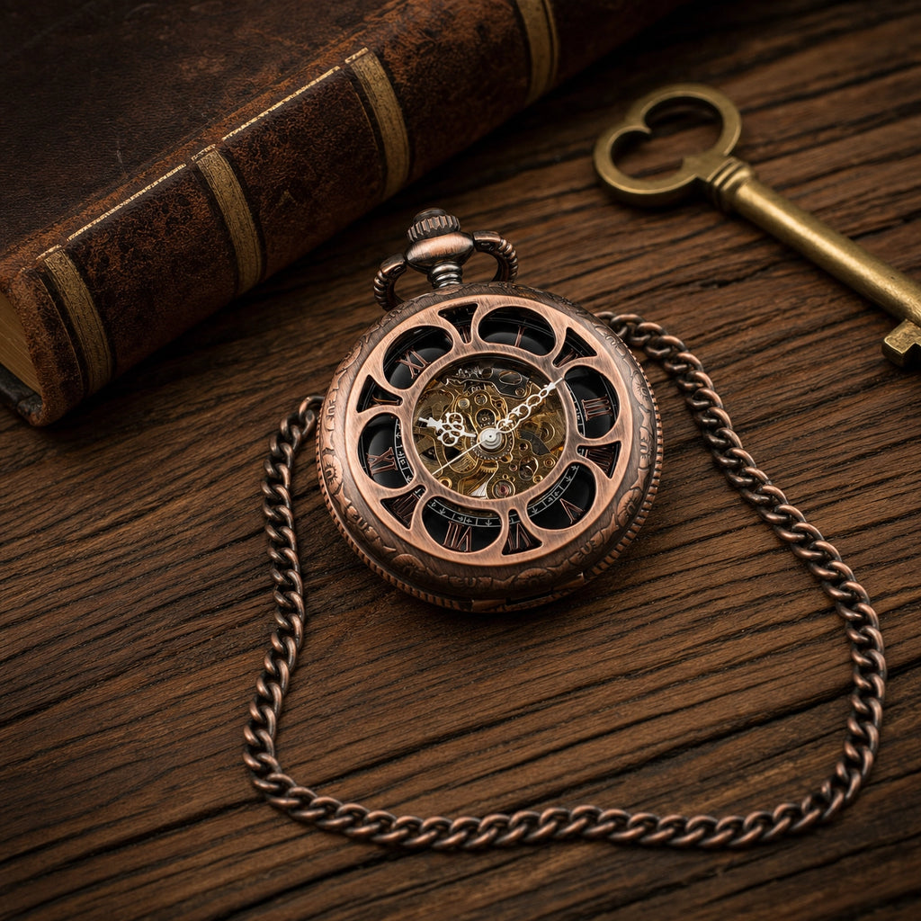Vintage Skeleton Pocket Watch Engraved