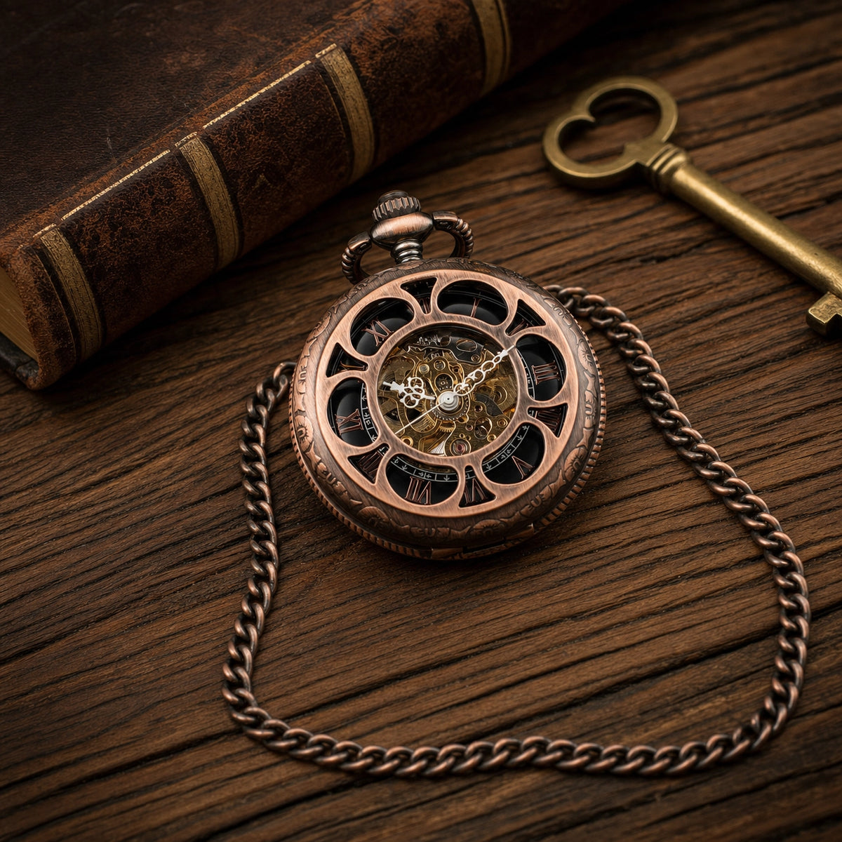 Vintage Skeleton Pocket Watch Engraved