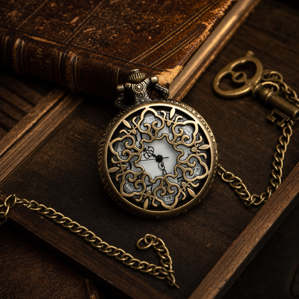 Floral Skeleton Pocket Watch For Men