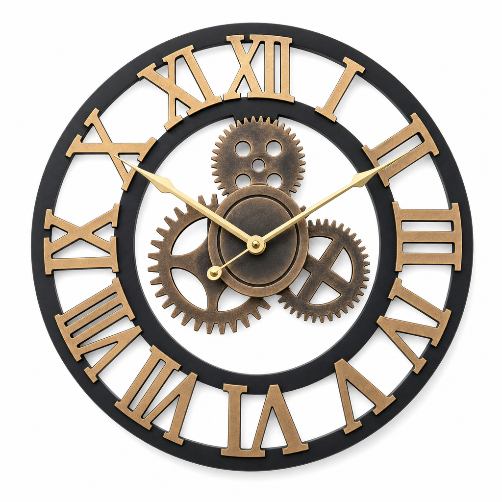 Vintage Industrial Wall Clock Exposed Gear