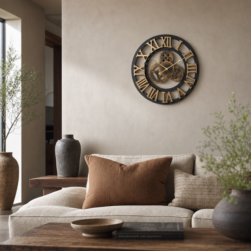Vintage Industrial Wall Clock Exposed Gear