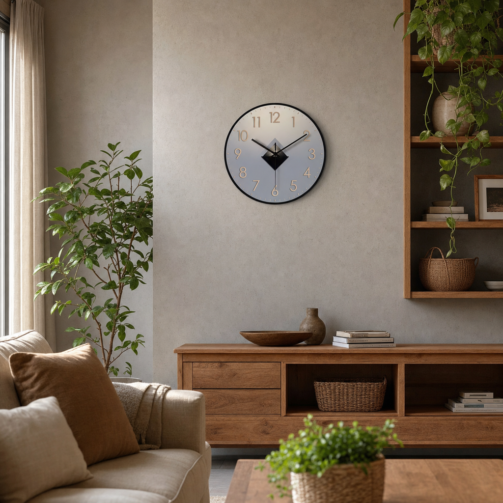Wall Clock Raised Numbers Geometric Dial