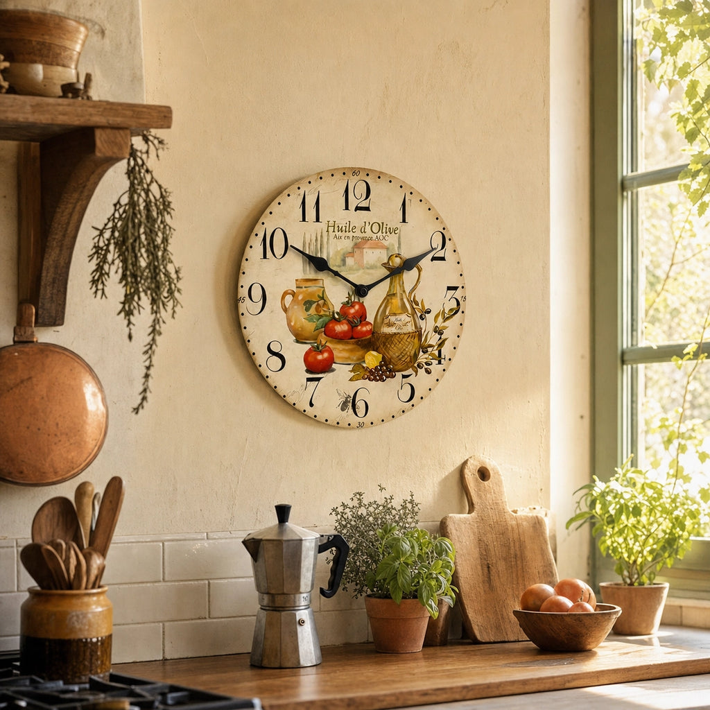 Wall Clock Provençal Style Silent Kitchen