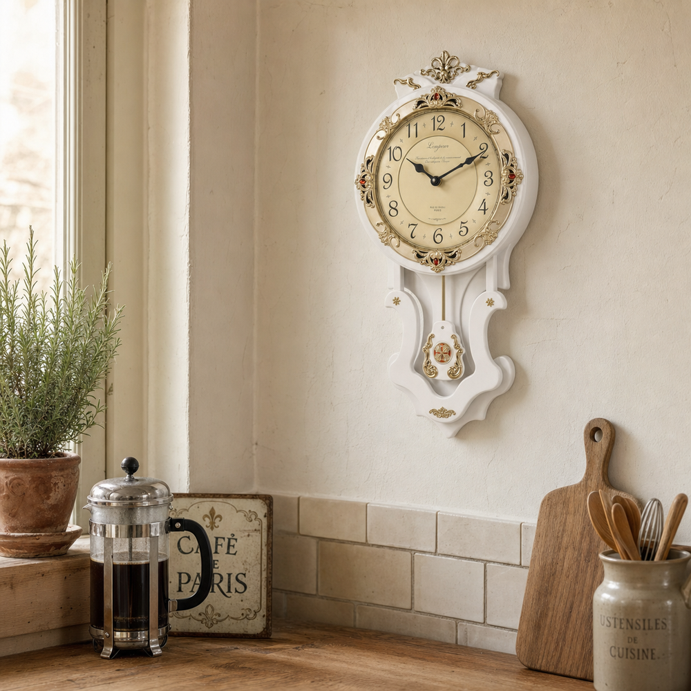 Vintage Wooden Wall Clock Silent Pendulum
