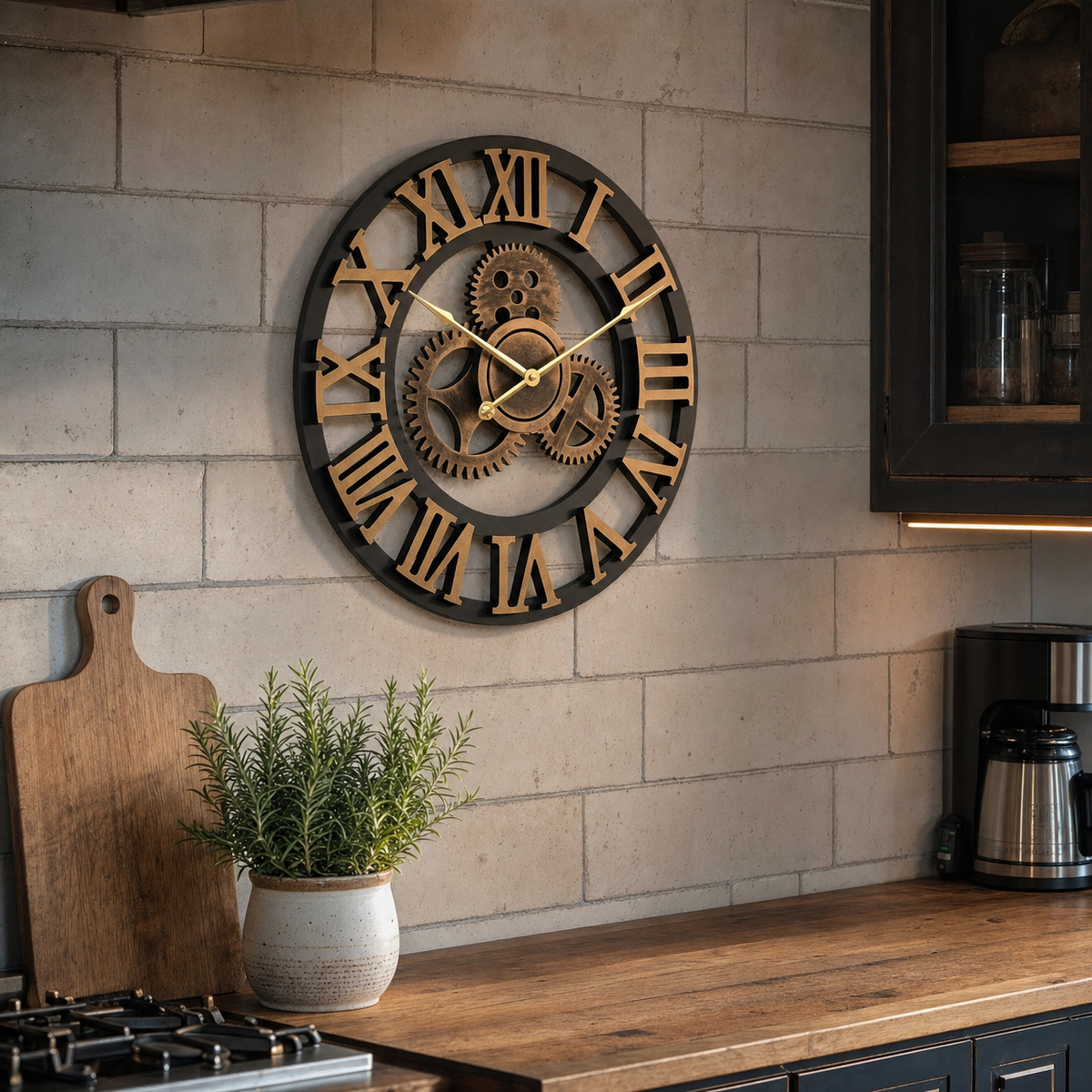 Vintage Industrial Wall Clock Exposed Gear
