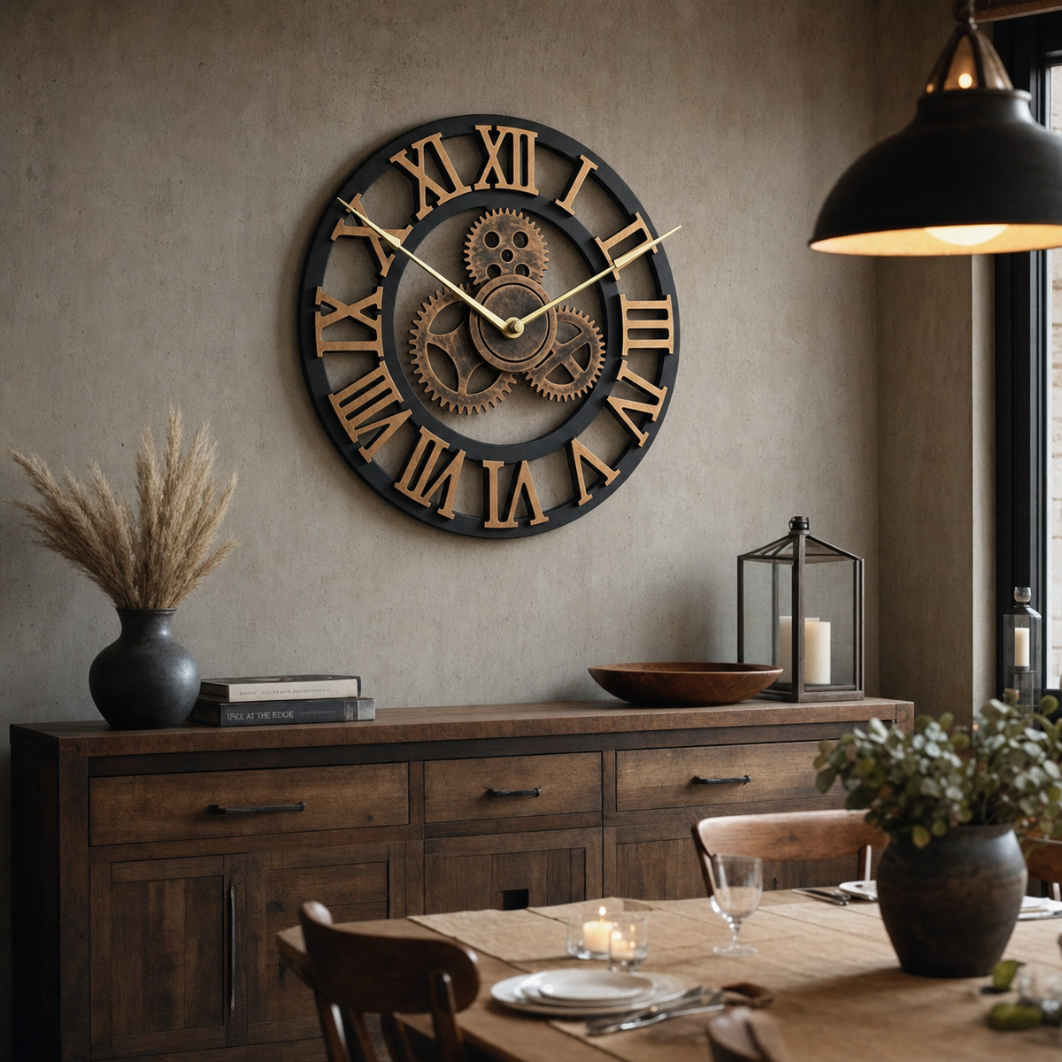 Vintage Industrial Wall Clock Exposed Gear