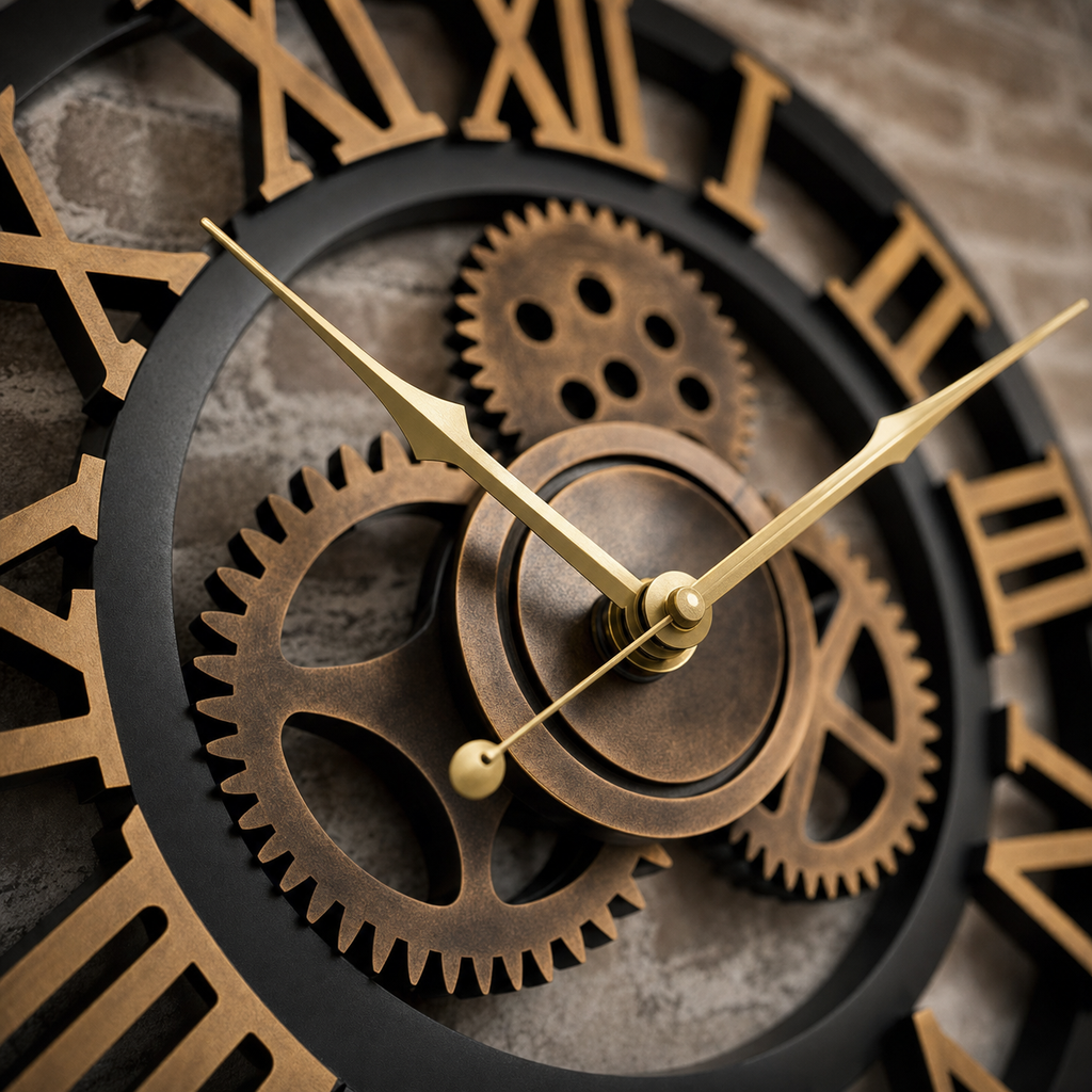 Vintage Industrial Wall Clock Exposed Gear