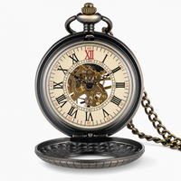 Vintage Mechanical Pocket Watch Wooden Inlay