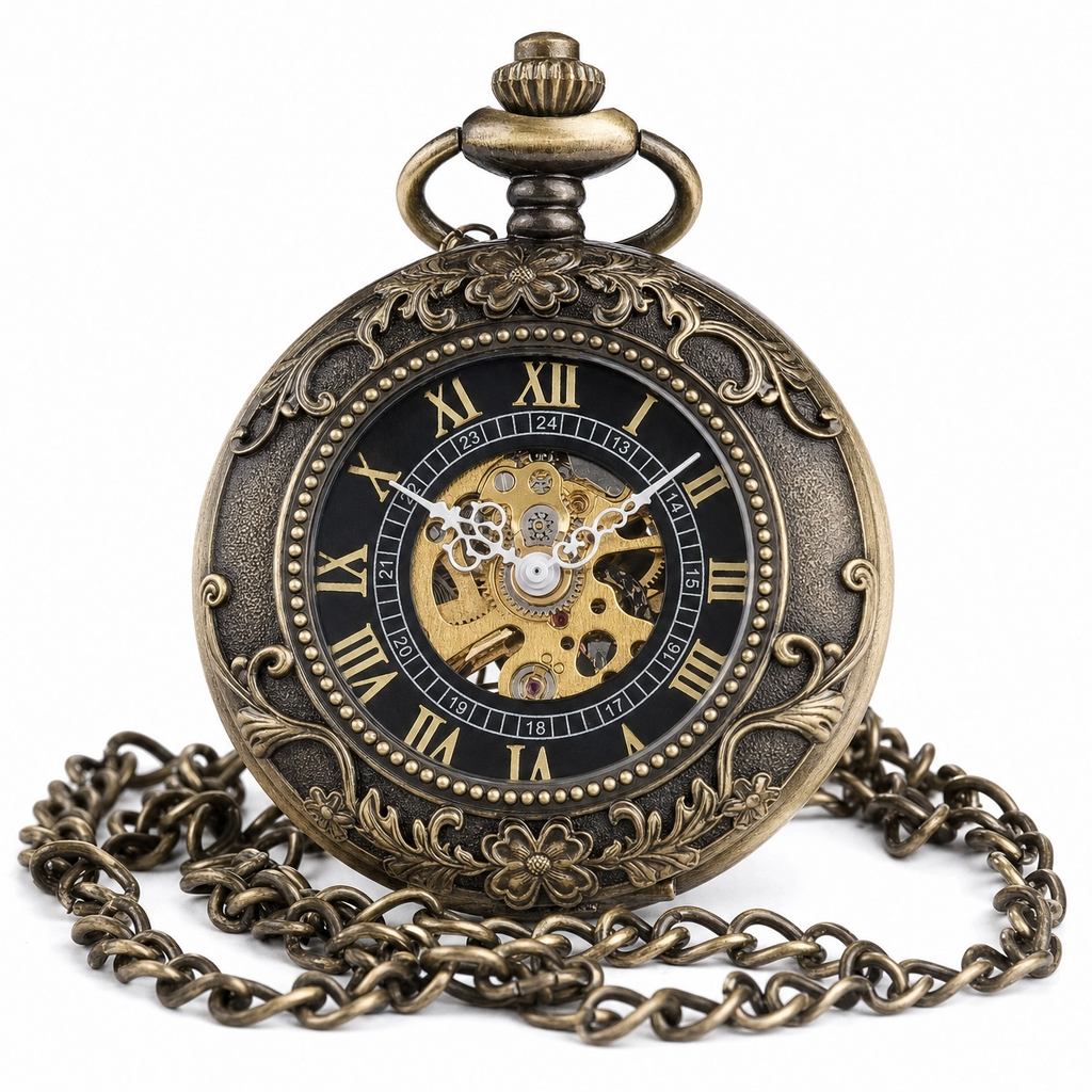 Vintage Skeleton Mechanical Pocket Watch