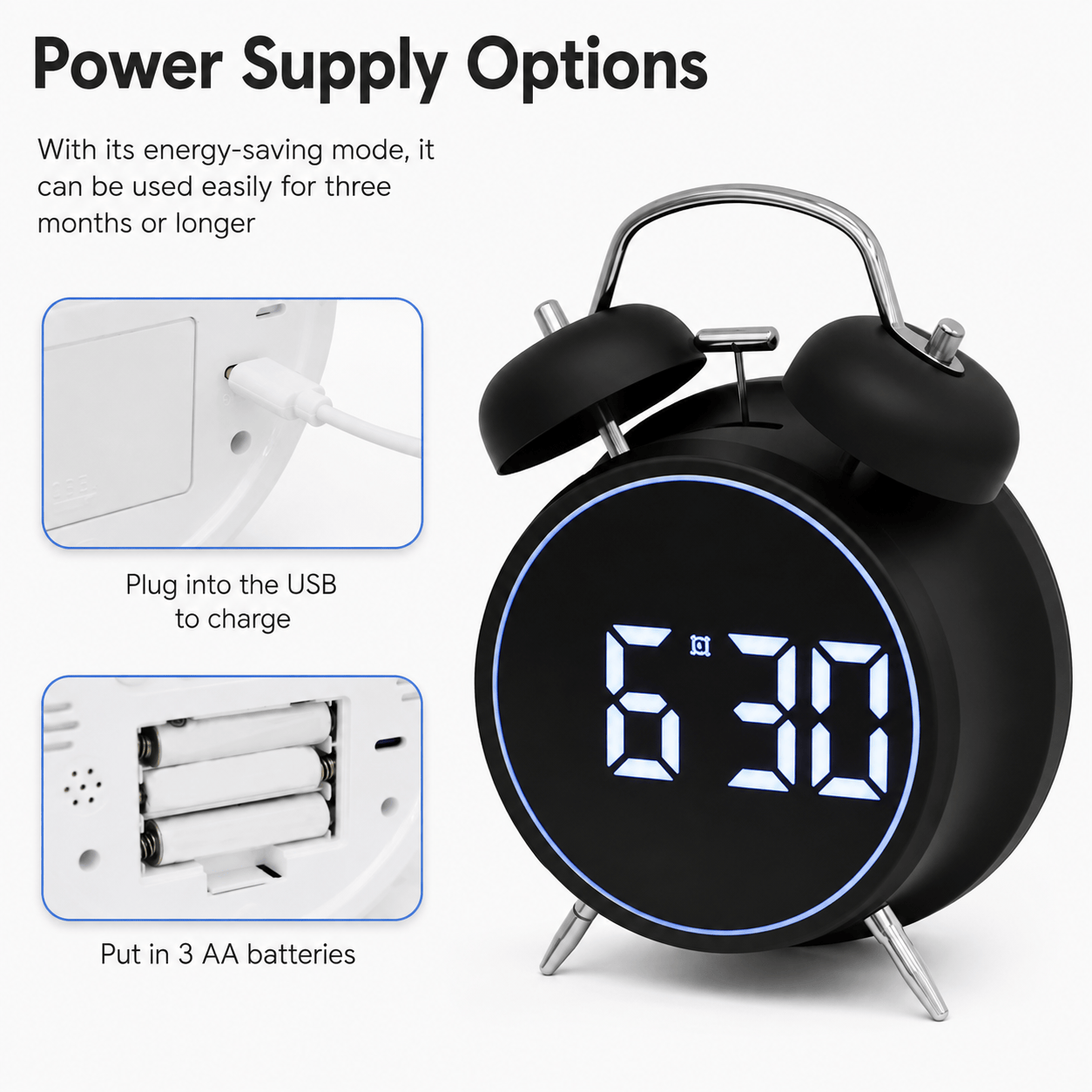 Royal Opera Alarm Clock Twin Bell Digital Display