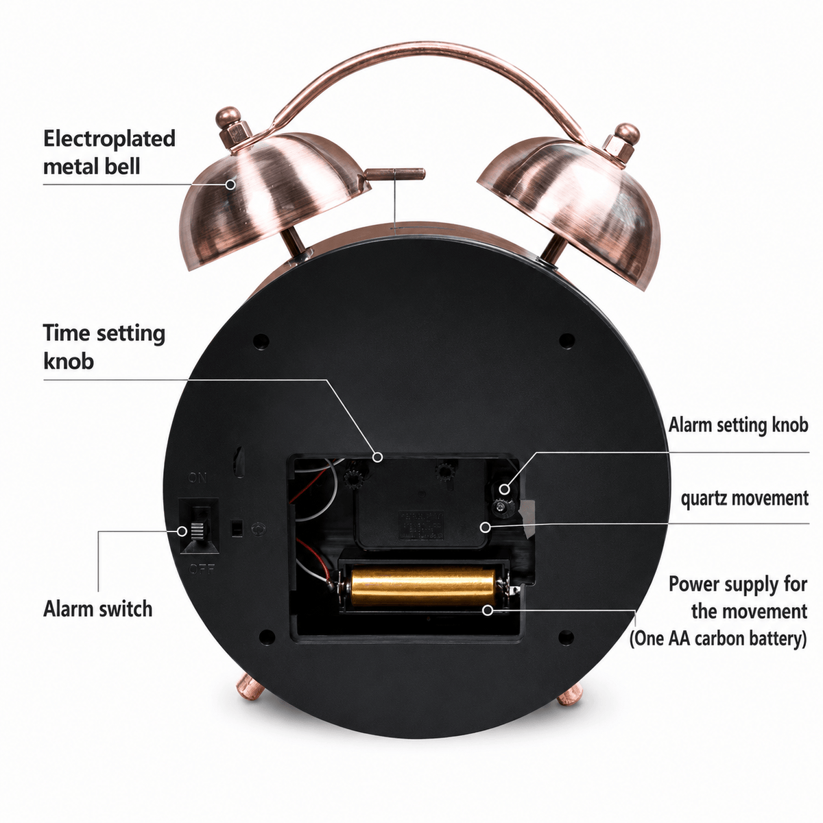 Royal Opera Alarm Clock Twin Bell Roman Numerals