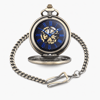 Royal Opera Black Pocket Watch Antique Skeleton Open