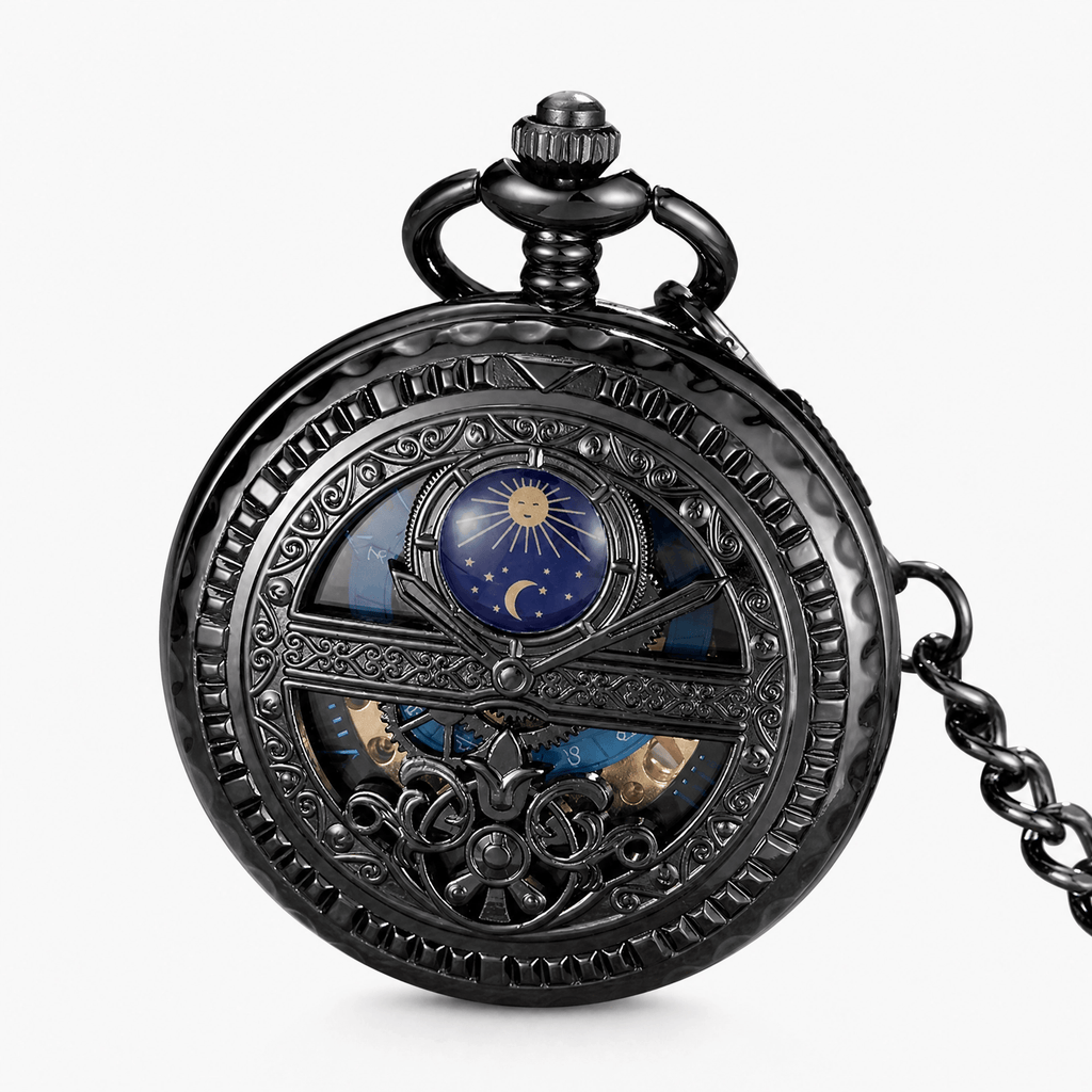 Royal Opera Black Pocket Watch Vintage Skeleton