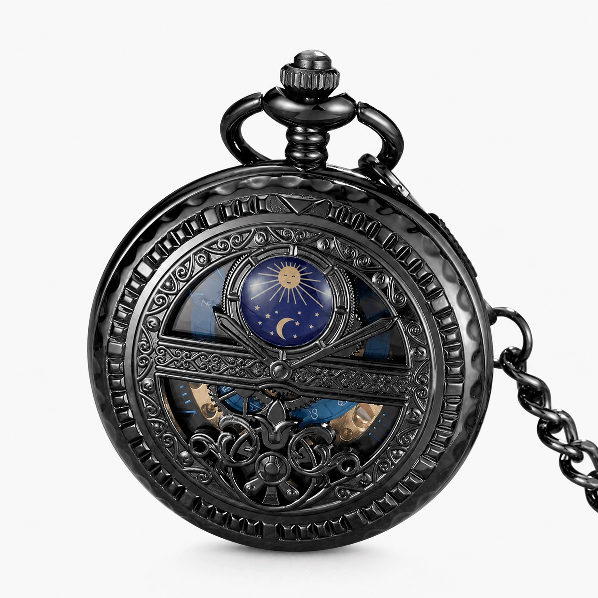 Royal Opera Black Pocket Watch Vintage Skeleton