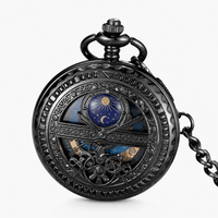 Royal Opera Black Pocket Watch Vintage Skeleton