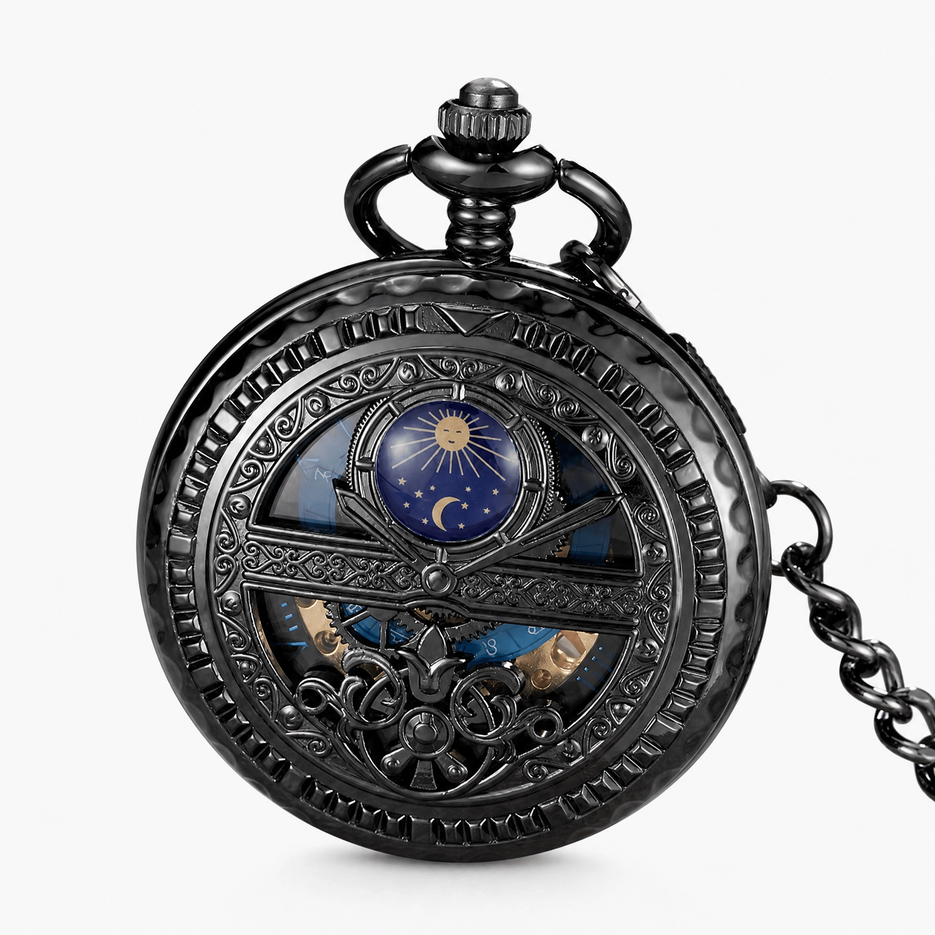Royal Opera Black Pocket Watch Vintage Skeleton
