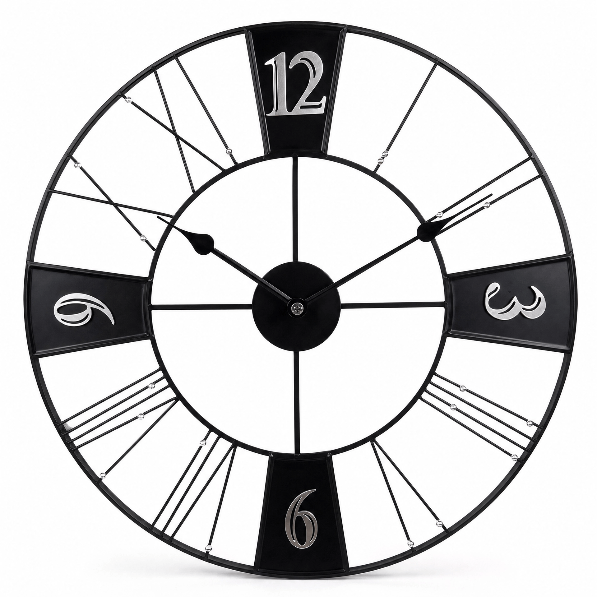Royal Opera Black Silver-Face Wall Clock Industrial Roman Numerals
