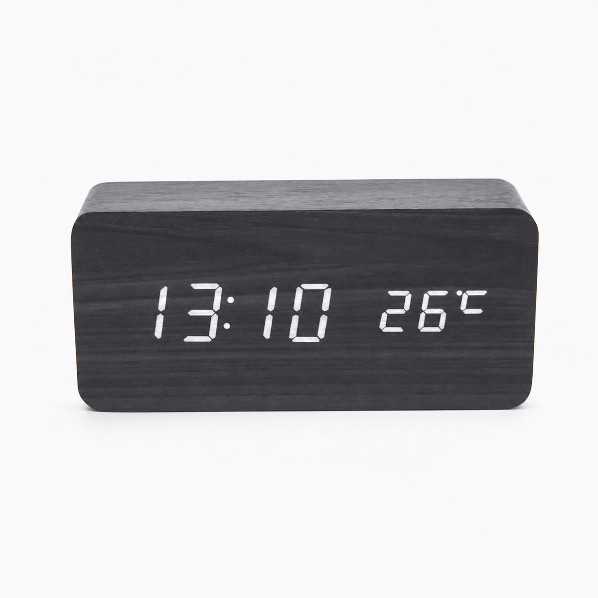 Royal Opera Black Wooden Digital Alarm Clock Multifunction