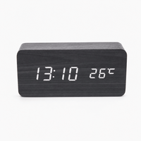 Royal Opera Black Wooden Digital Alarm Clock Multifunction