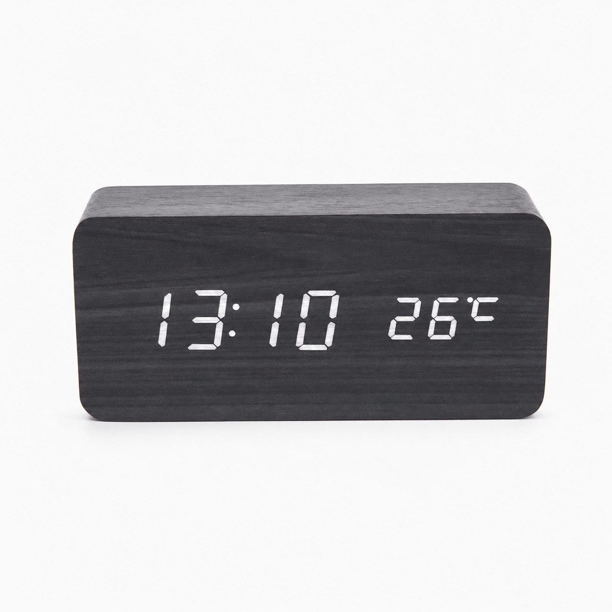 Royal Opera Black Wooden Digital Alarm Clock Multifunction