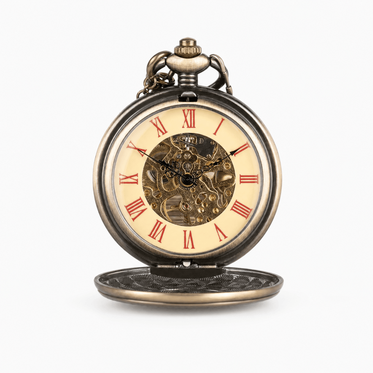 Royal Opera Bronze Pocket Watch Greek Pattern Skeleton