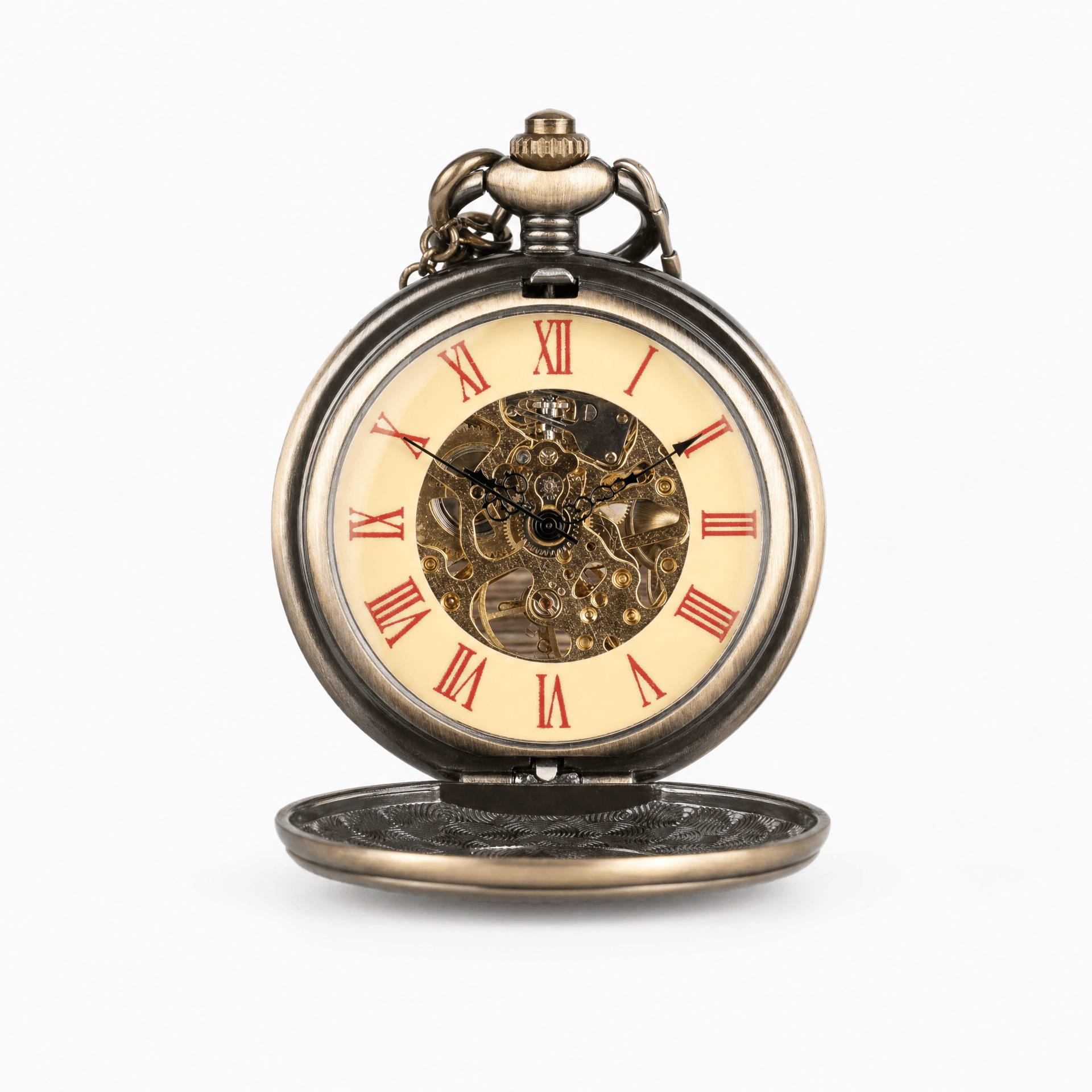 Royal Opera Bronze Pocket Watch Greek Pattern Skeleton
