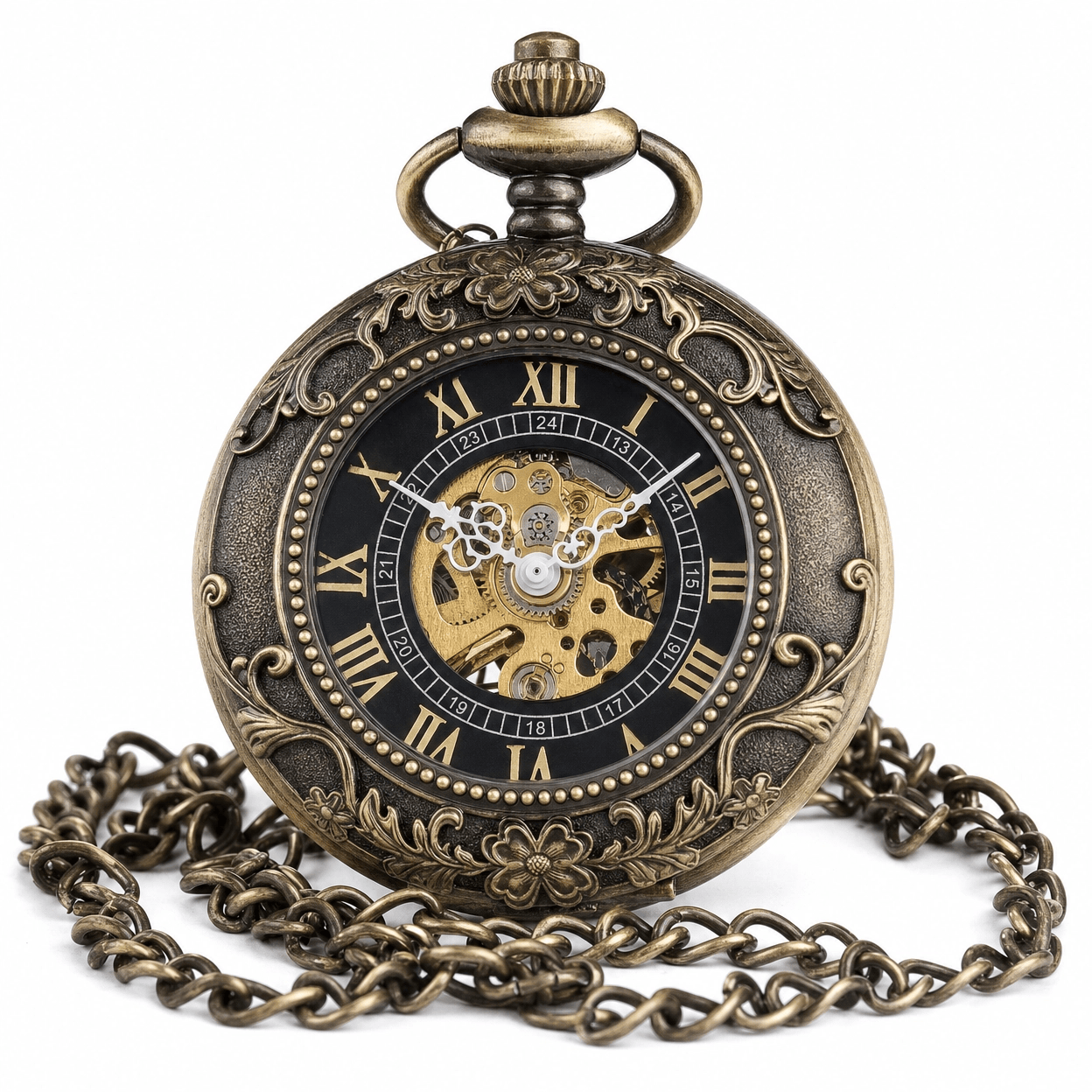 Royal Opera Bronze Vintage Skeleton Mechanical Pocket Watch