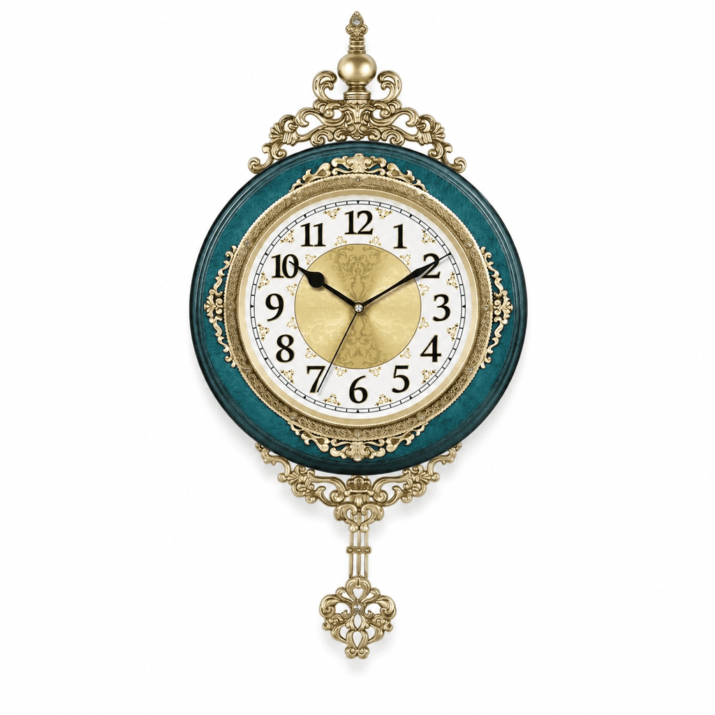 Royal Opera Dark Green and Gold Vintage European Wall Clock Pendulum