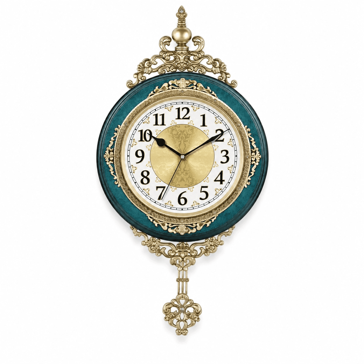 Royal Opera Dark Green and Gold Vintage European Wall Clock Pendulum