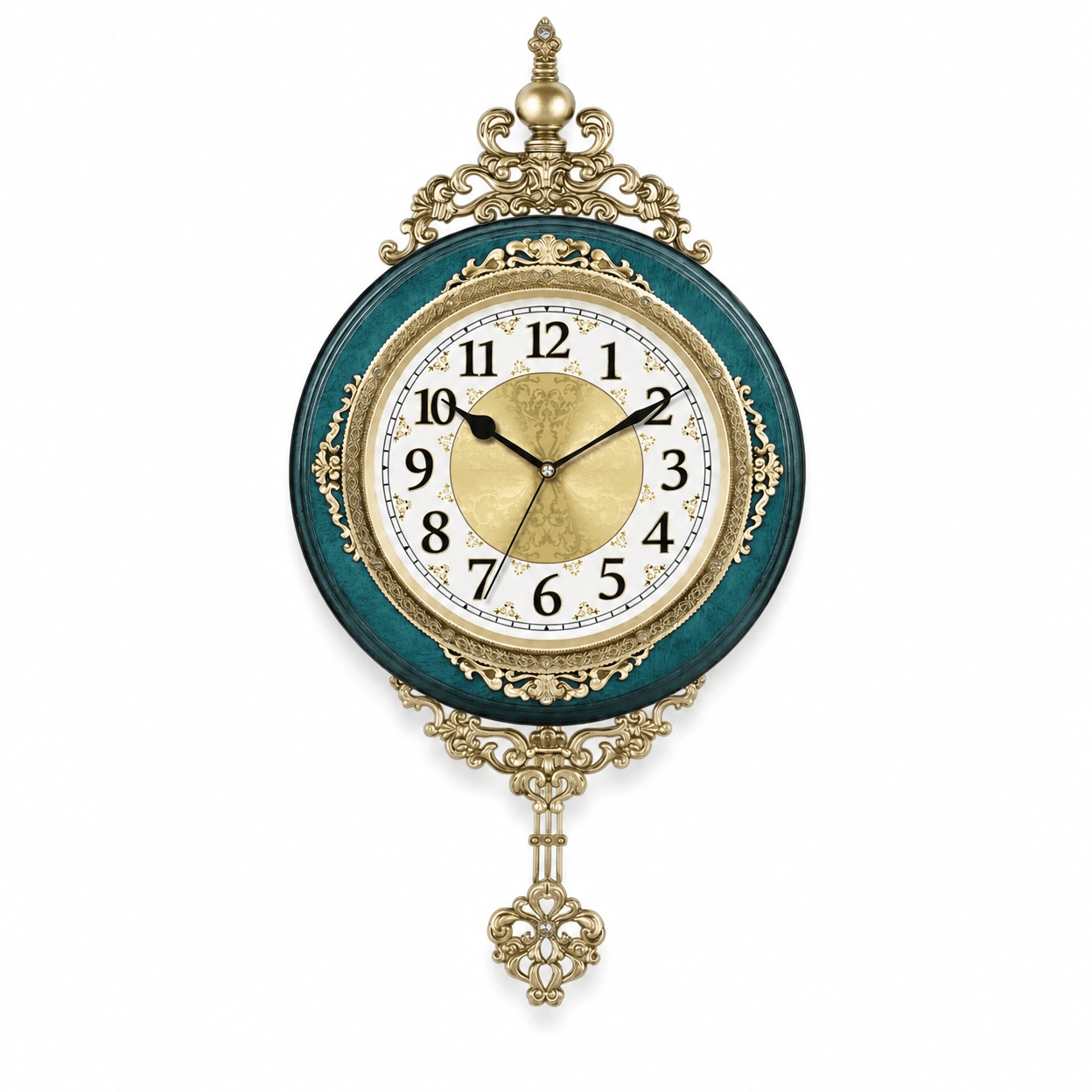 Royal Opera Dark Green and Gold Vintage European Wall Clock Pendulum