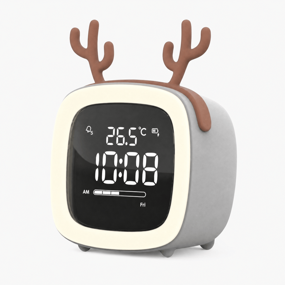 Royal Opera Grey Kids Alarm Clock Antler Night Light