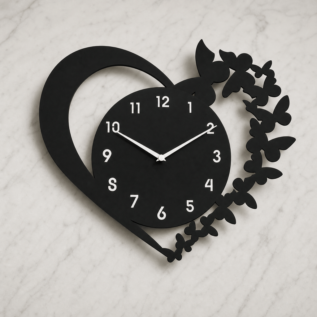 Royal Opera Heart Shaped Butterfly Wall Clock